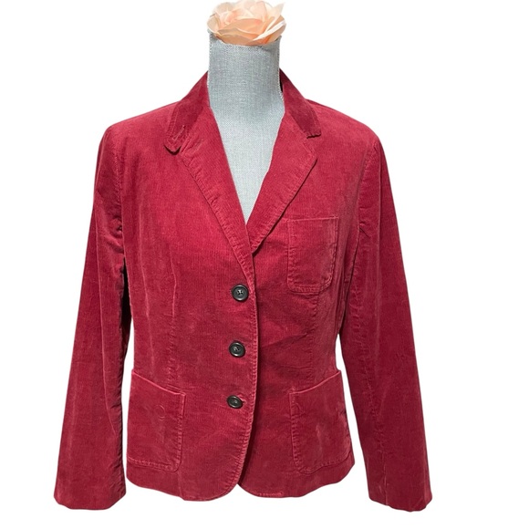 Talbots Petites 14P Red Corduroy Blazer Jacket 3-Button Cotton Spandex - Picture 1 of 13